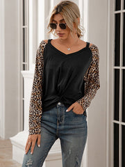 Leopard Twist Front Cold-Shoulder Tee - Cute Little Wish