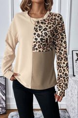 Leopard Waffle Knit Long Sleeve T-Shirt - Cute Little Wish