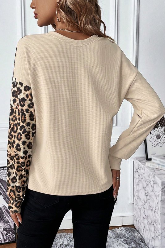 Leopard Waffle Knit Long Sleeve T-Shirt - Cute Little Wish