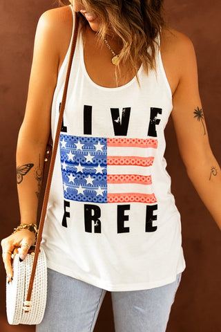 LIVE FREE Stars and Stripes Graphic Tank - Cute Little Wish