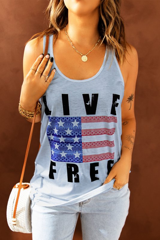 LIVE FREE Stars and Stripes Graphic Tank - Cute Little Wish