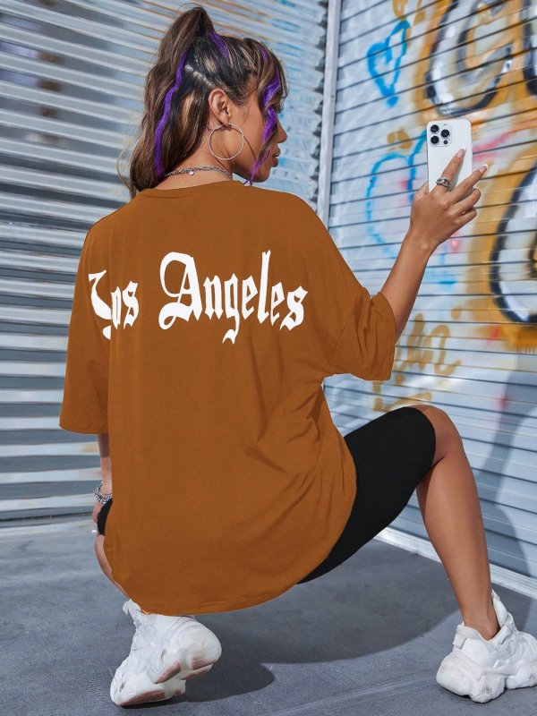 LOS ANGELES Round Neck Dropped Shoulder T-Shirt - Cute Little Wish