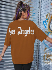 LOS ANGELES Round Neck Dropped Shoulder T-Shirt - Cute Little Wish