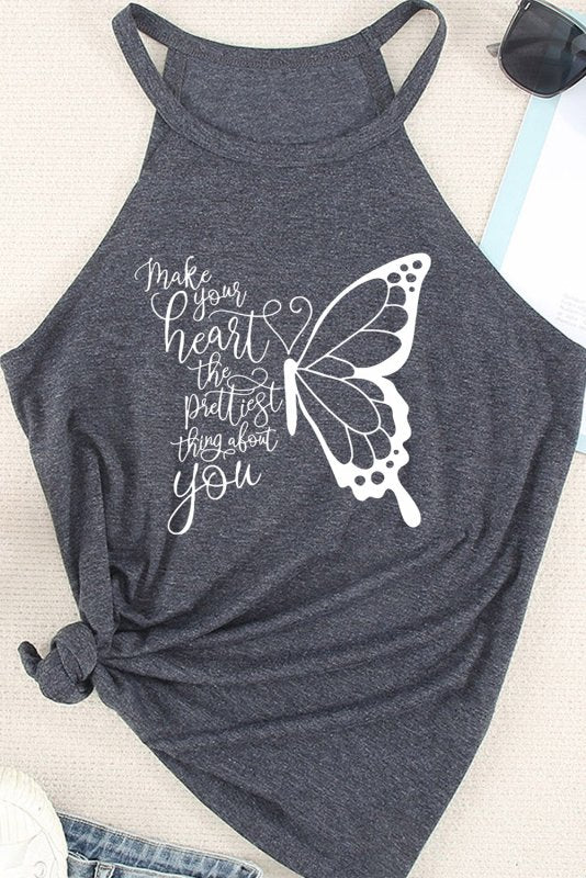 MAKE YOUR HEART THE PRETTIEST THING ABOUT YOU Round Neck Tank - Cute Little Wish