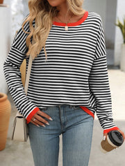 Mandy Striped Round Neck Long Sleeve Sweater