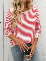 Mandy Striped Round Neck Long Sleeve Sweater