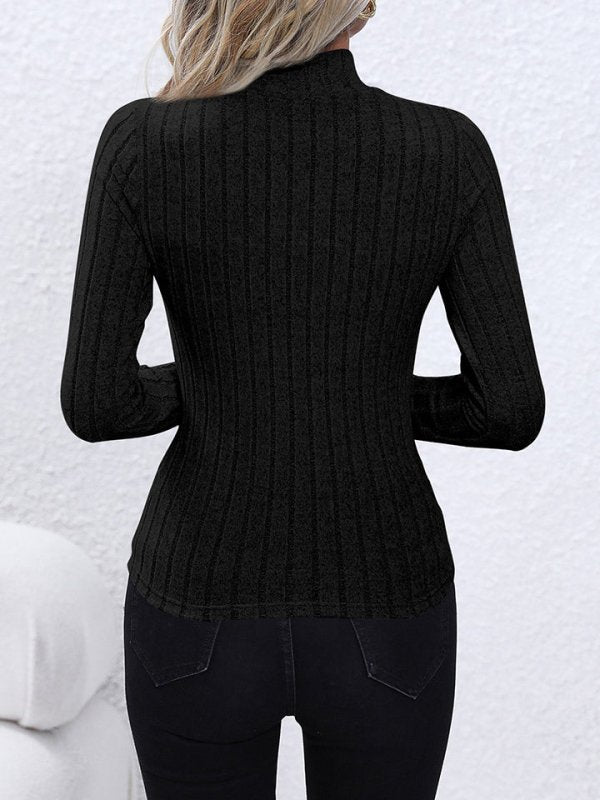 Mock Neck Long Sleeve Knit Top - Cute Little Wish