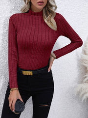 Mock Neck Long Sleeve Knit Top - Cute Little Wish