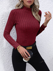 Mock Neck Long Sleeve Knit Top - Cute Little Wish