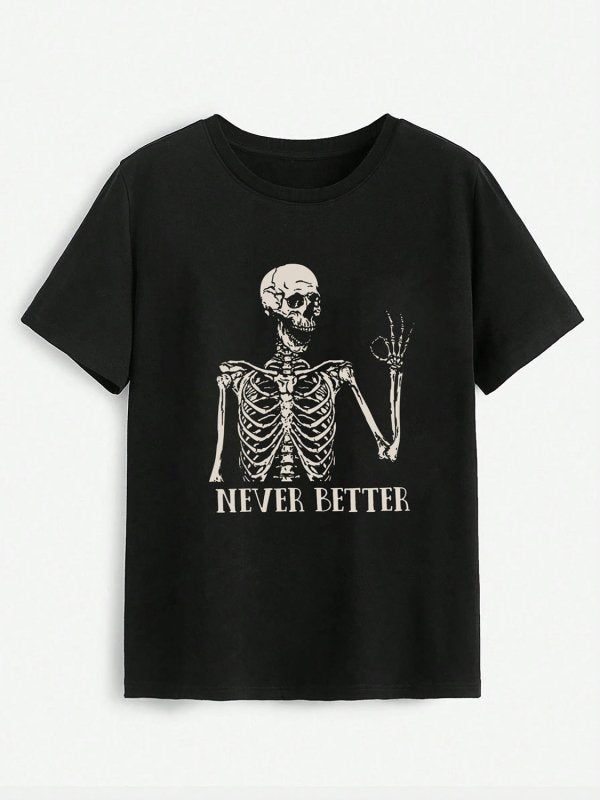 NEVER BETTER Round Neck Short Sleeve T-Shirt - Cute Little Wish