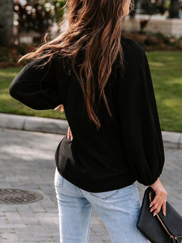 Notched Neck Long Sleeve Blouse - Cute Little Wish