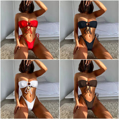 One Color Bikini Strap T-Back Split Swimsuit - Cute Little Wish