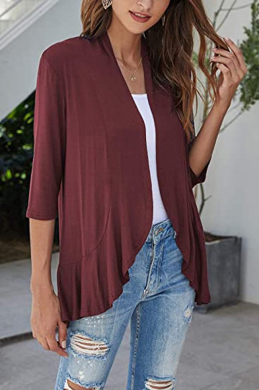 Open Front Three-Quarter Sleeve Cardigan - Cute Little Wish