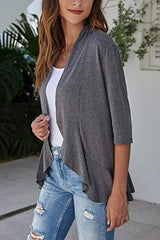 Open Front Three-Quarter Sleeve Cardigan - Cute Little Wish