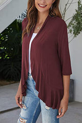 Open Front Three-Quarter Sleeve Cardigan - Cute Little Wish