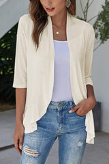 Open Front Three-Quarter Sleeve Cardigan - Cute Little Wish