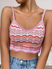 Openwork Striped Scoop Neck Cami - Cute Little Wish