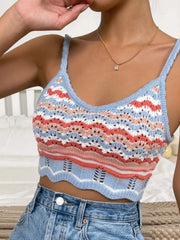 Openwork Striped Scoop Neck Cami - Cute Little Wish