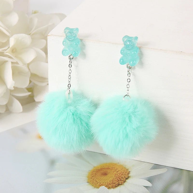 Pastel Mint Aesthetic Pom-Pom Accent Earrings - Cute Little Wish