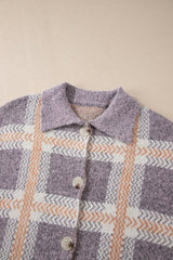 Plaid Button Up Collared Neck Cardigan