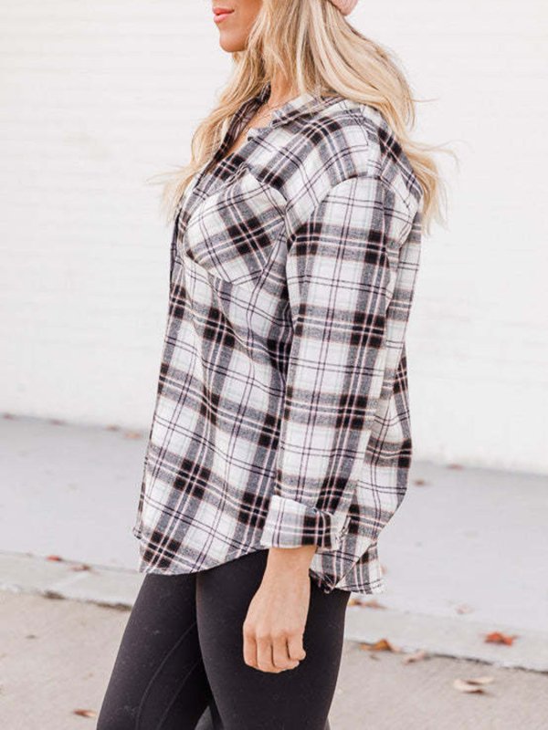 Plaid Collared Neck Long Sleeve Shirt