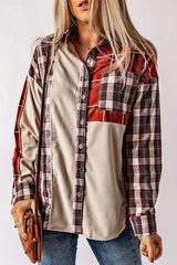 Plaid Patchwork Collared Neck Shacket