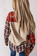 Plaid Patchwork Collared Neck Shacket