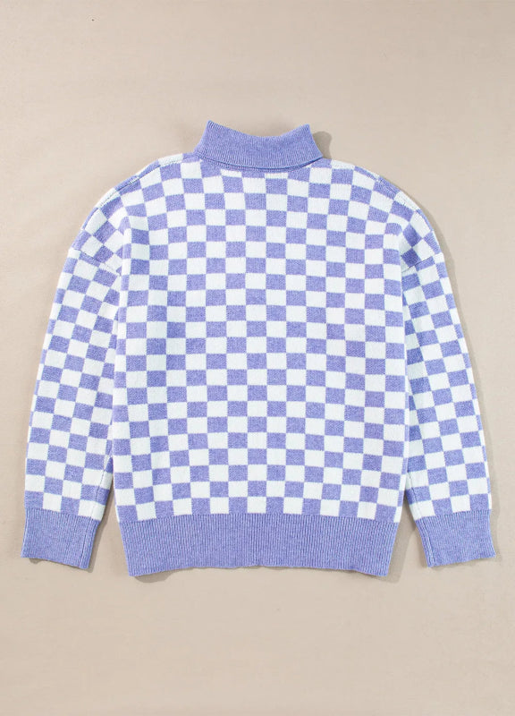 Plus Size Checkered Collared Neck Long Sleeve Sweater - Cute Little Wish