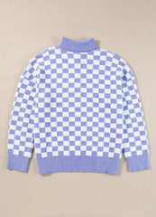 Plus Size Checkered Collared Neck Long Sleeve Sweater - Cute Little Wish