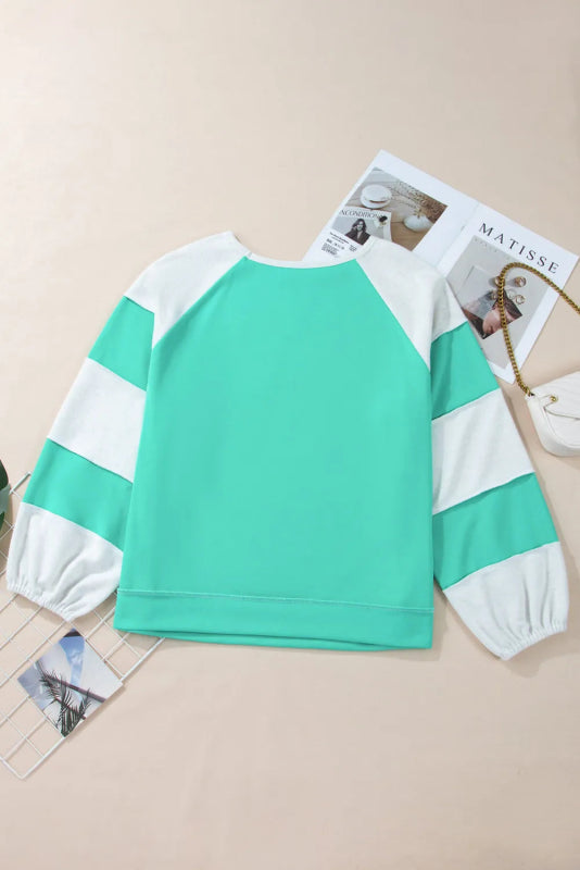 Plus Size Exposed Seam Color Block Long Sleeve Sweatshirt - Cute Little Wish