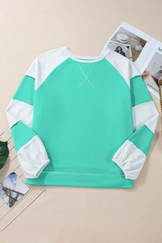 Plus Size Exposed Seam Color Block Long Sleeve Sweatshirt - Cute Little Wish