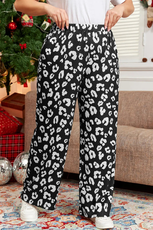 Plus Size Leopard Elastic Waist Pants - Cute Little Wish