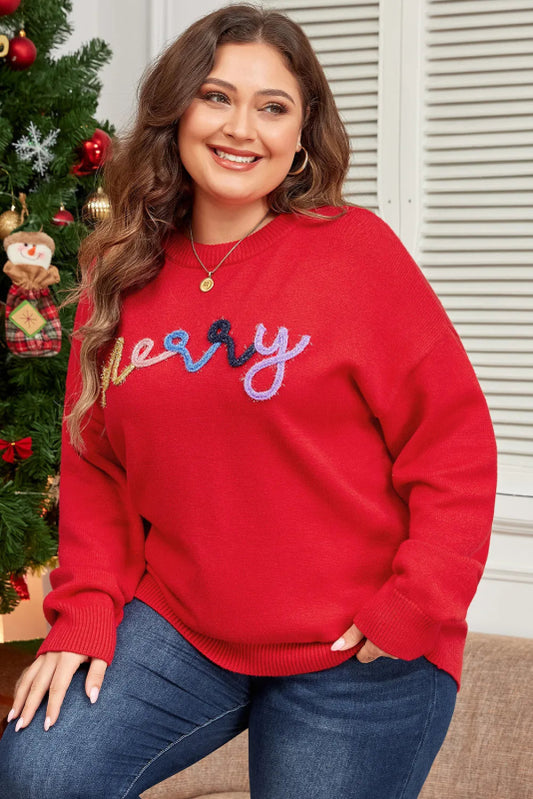 Plus Size MERRY Round Neck Long Sleeve Sweater - Cute Little Wish