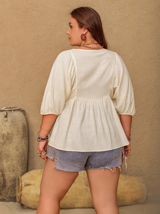 Plus Size Peplum V - Neck Half Sleeve Blouse - Cute Little Wish