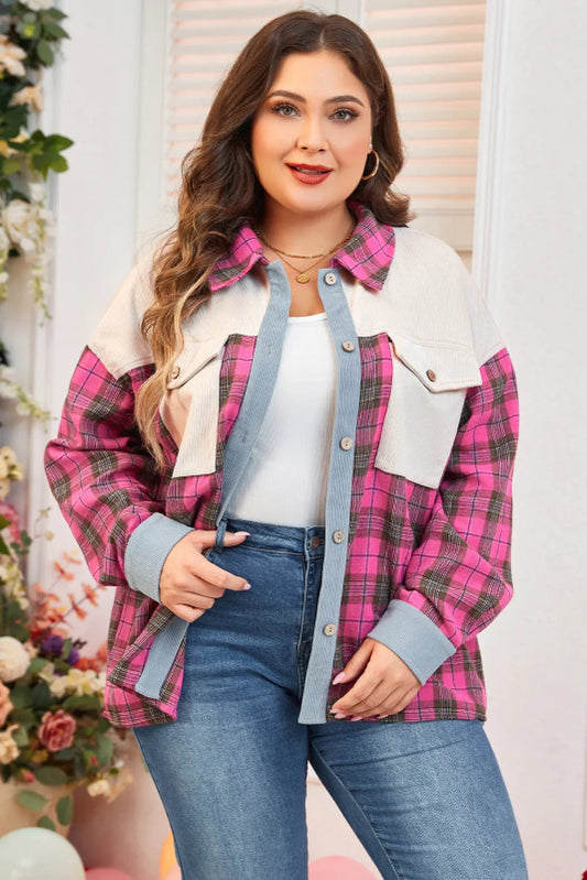 Plus Size Plaid Collared Neck Long Sleeve Shirt - Cute Little Wish