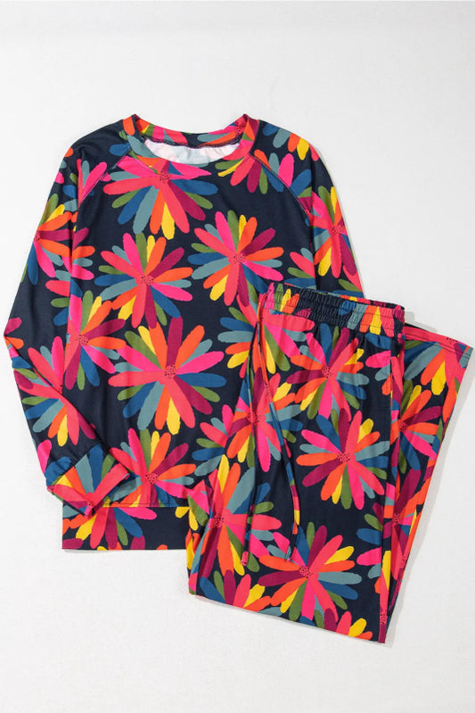 Plus Size Printed Round Neck Top and Drawstring Pants Set - Cute Little Wish