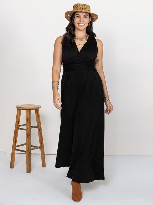 Plus Size V - Neck Wide Leg Jumpsuit - Cute Little Wish