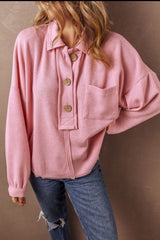 Pocketed Half Button Long Sleeve Sweatshirt