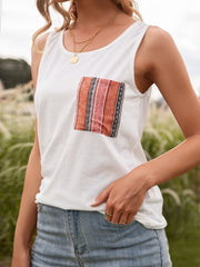 Pocketed Printed Round Neck Tank - Cute Little Wish