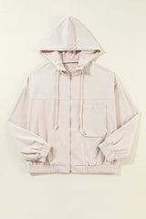 Pocketed Zip Up Long Sleeve Hooded Jacket