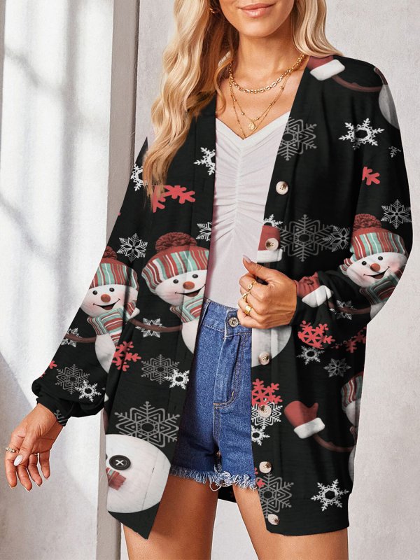 Printed Button Up Long Sleeve Cardigan - Cute Little Wish