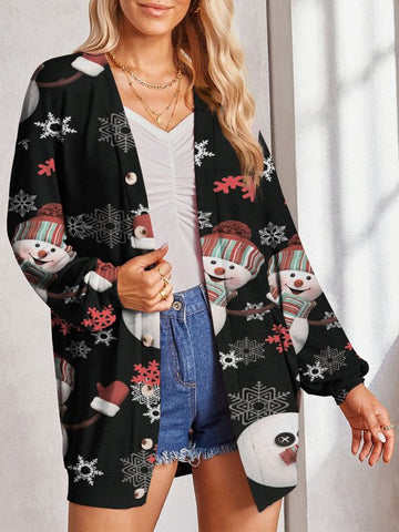 Printed Button Up Long Sleeve Cardigan - Cute Little Wish