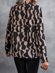 Printed Notched Long Sleeve Blouse - Cute Little Wish