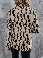 Printed Notched Long Sleeve Blouse - Cute Little Wish