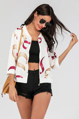 Printed Zip-Up Three-Quarter Sleeve Bomber Jacket - Cute Little Wish