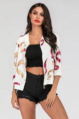 Printed Zip-Up Three-Quarter Sleeve Bomber Jacket - Cute Little Wish