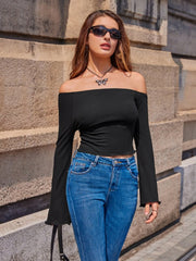 Ribbed Flare Sleeve Cropped T-Shirt - Cute Little Wish