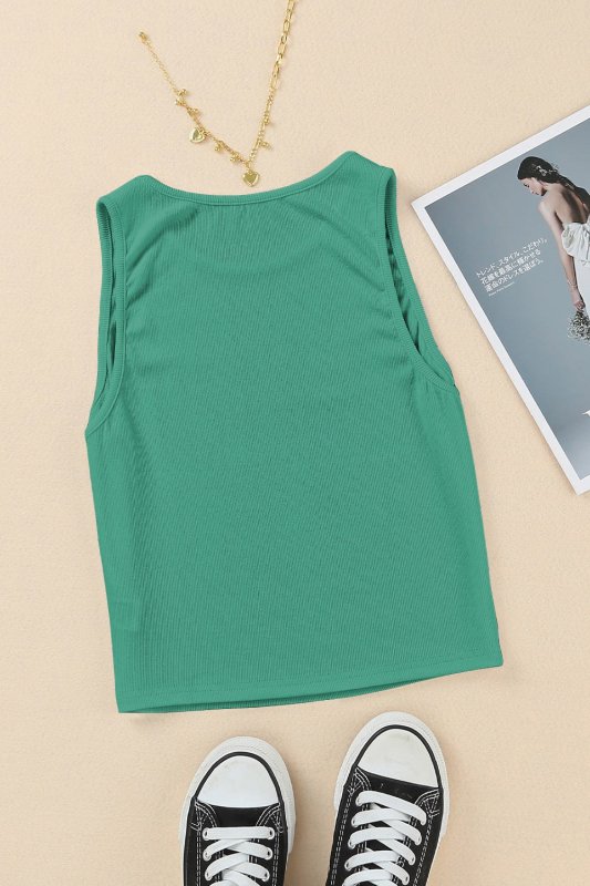 Ribbed Round Neck Cropped Tank - Cute Little Wish
