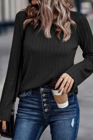 Ribbed Round Neck Knit Long Sleeve Top - Cute Little Wish