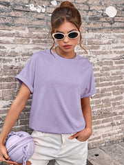 Round Neck Cuffed Sleeve T-Shirt - Cute Little Wish